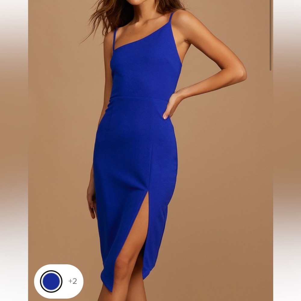 Royal Blue One Shoulder Asymmetrical Slit Midi Dress